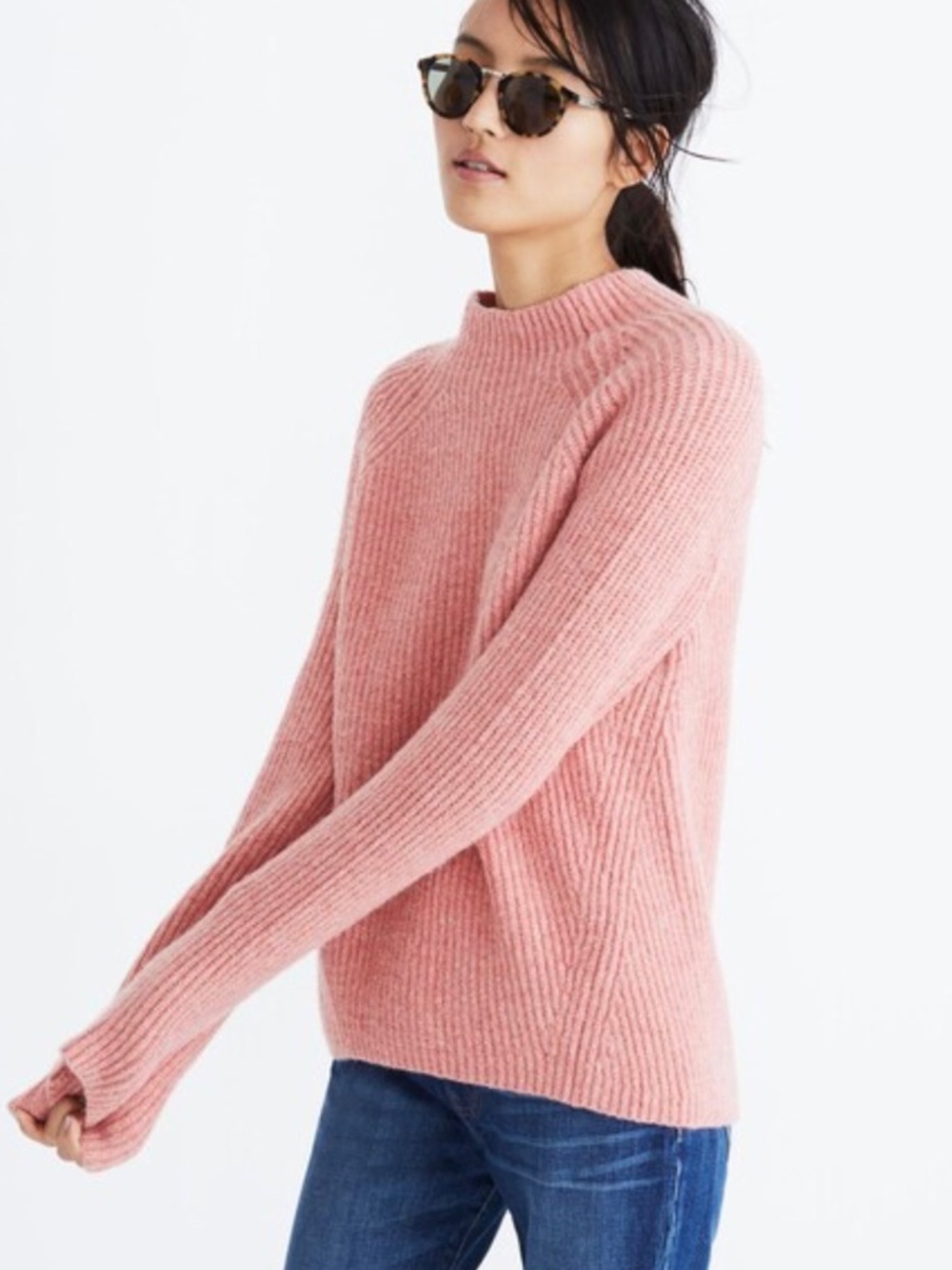 Madewell Northfield Mockneck Sweater Heather Poinsettia Pink Ribbed XS H3339